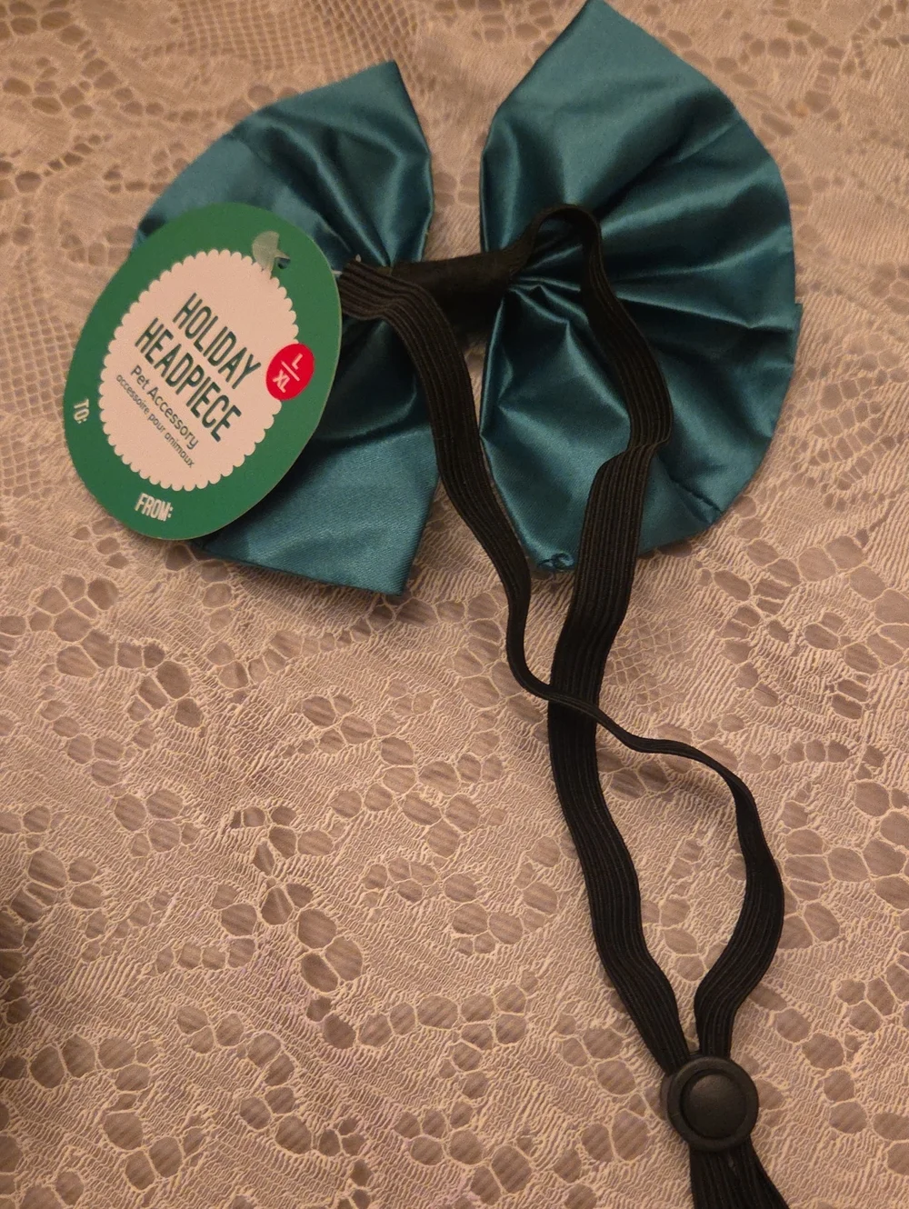 Teal Bow Collar Slide And Headpiece For Pets